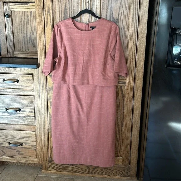 NWT Ann Taylor Elbow Sleeve Overlay Sheath Dress Rose Pink Crosshatch Size 14 - Picture 4 of 10